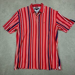 Tommy Hilfiger Men's XL Polo Shirt Red‎ Stripe 100% Pima Cotton Short Sleeve